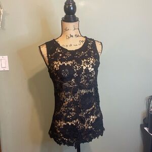 Lydia‎ U.S.A Womens Sheer Mesh Floral Embroidered Whimsy Tank Top Black Small